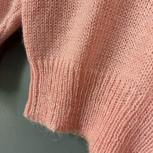 VINTAGE 1980’s Pink Sweater Coquette Pearl Beaded Fuzzy Lace Girly Soft Size M - Picture 8 of 12